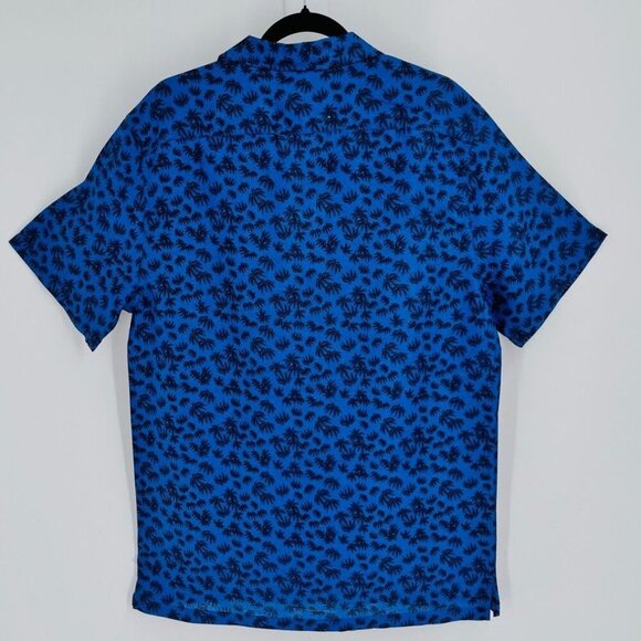 CREATE UNISON Printed Short Sleeve Camp Shirt Size L In Indigo Multi Linen Blend - Picture 2 of 11